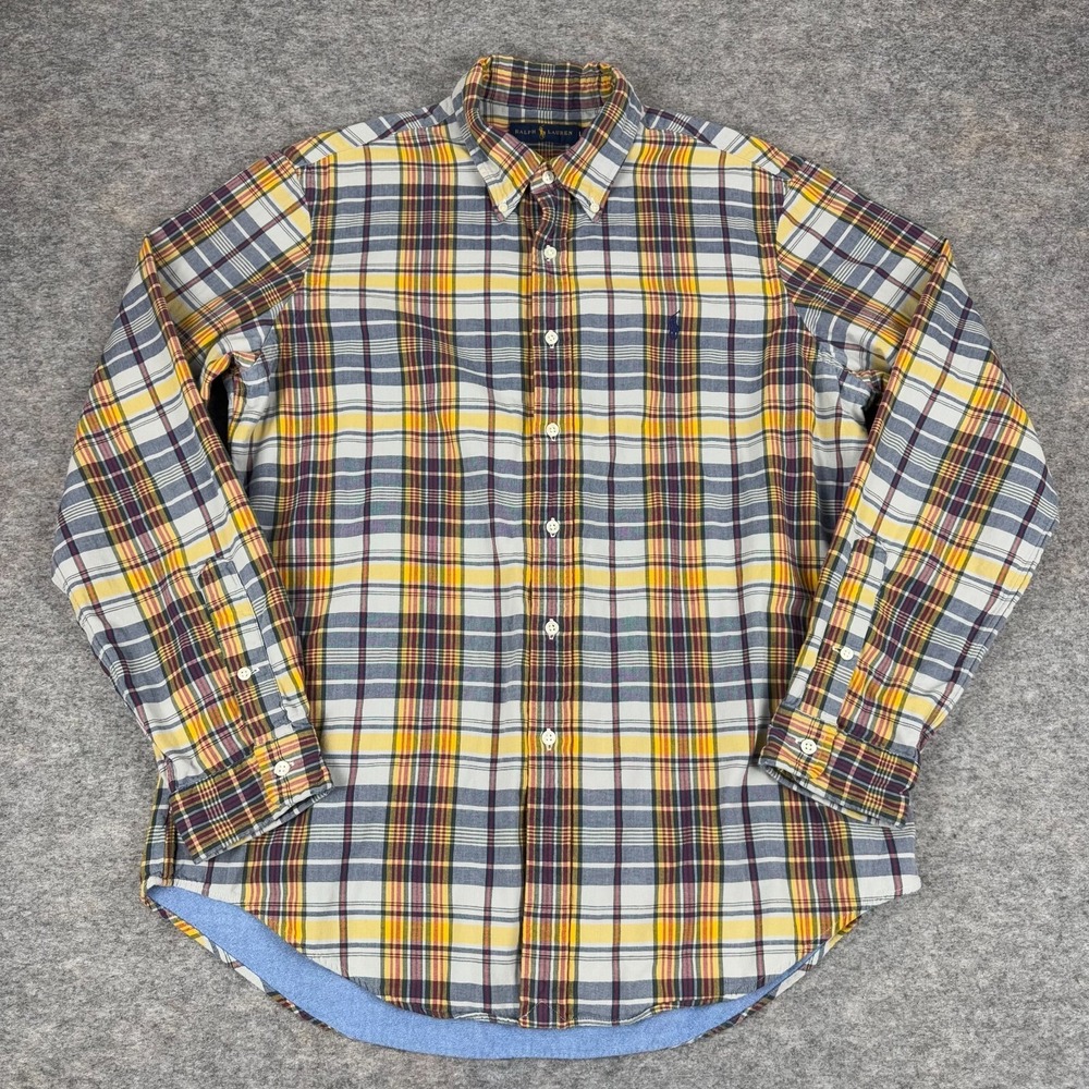 Ralph Lauren Button Down Shirt Long Sleeve Double Faced Lined Plaid Mens Large L